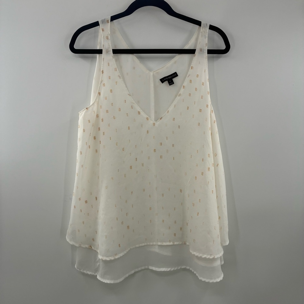3For$20 Lane Bryant Cream Layered V-Neck Tank with Gold Dot Accents size 14